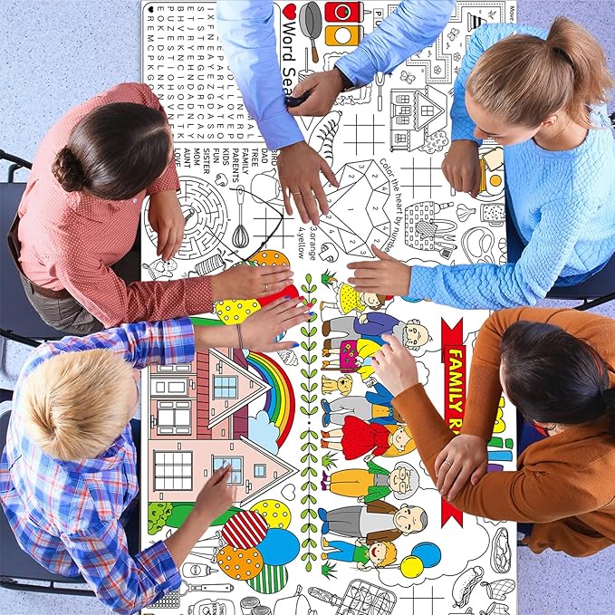 Family Reunion Giant Coloring Poster for Large Coloring Tablecloth Big Paper Sheets Page Theme Table Cloth DIY Activity Game Art Crafts Mat Wall Home Party Decoration Supplies
