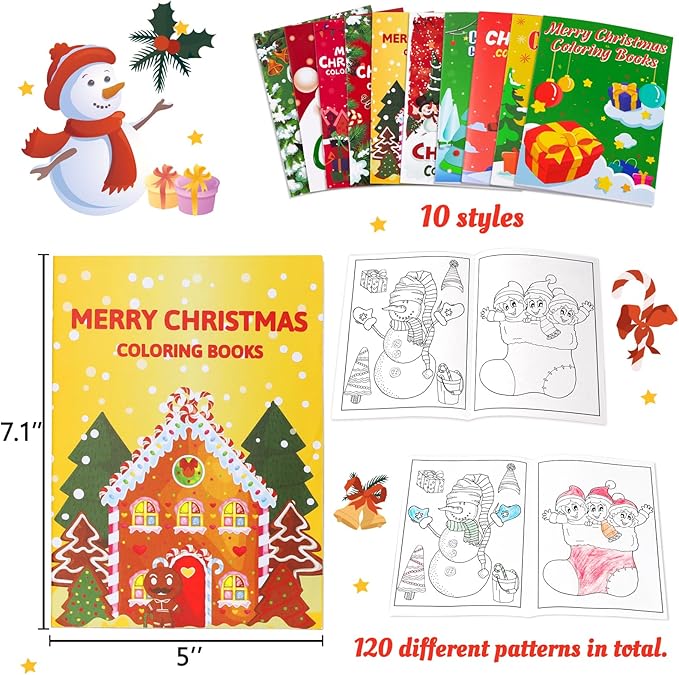 90shine 100Pcs Christmas Coloring Books Bulk: Xmas Stockings Goodie Bags Stuffers Winter Gifts Holiday Party Favors Supplies