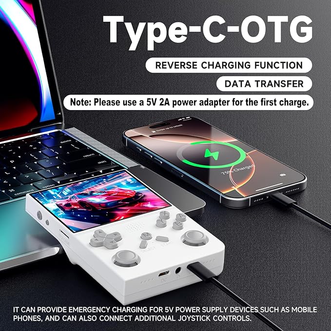 R40 Retro Handheld Game Console - Open Source System,3.5" IPS Screen, 18,000+ Classic Games, 128G TF Card, 3000mAh Battery, Portable Gaming Player for Travel, Retro Gaming Console, White