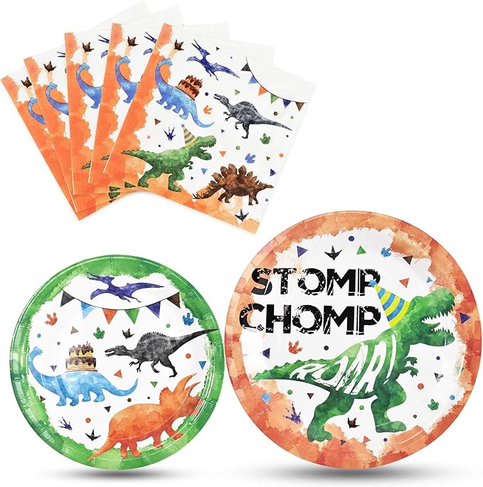Watercolor Dinosaur Party Plates and Napkins - Dinosaur Party Supplies Bundles for Boys Kids Birthday Disposable Dinner Dessert Cake Luncheon Plates Napkins Tableware Set Serves 16 Guests 48 Pieces