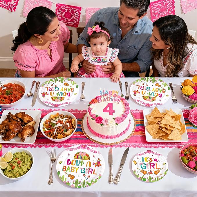 96Pcs Mexican Baby Shower Decorations Taco Bout A Baby Girl Plates and Napkins Mexico Fiesta 1st Birthday Decoration Favor for Girl Mexican Taco Cinco de Mayo Gender Reveal Party Supplies Serves 24