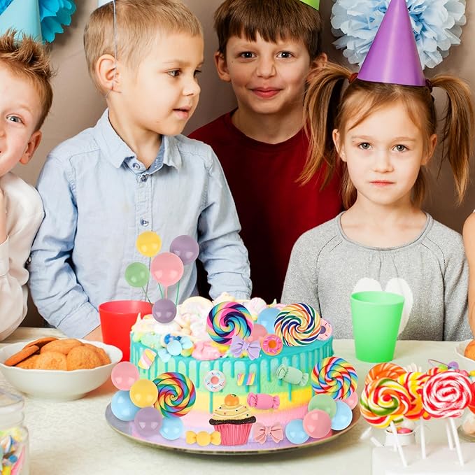 Hooqict 33Pcs Candy Cake Decorations with Lollipop Cupcake Donut Candy Cake Topper for Kids Girls Candyland Christmas Party Decorations Colorful Sweet Birthday Party Supplies