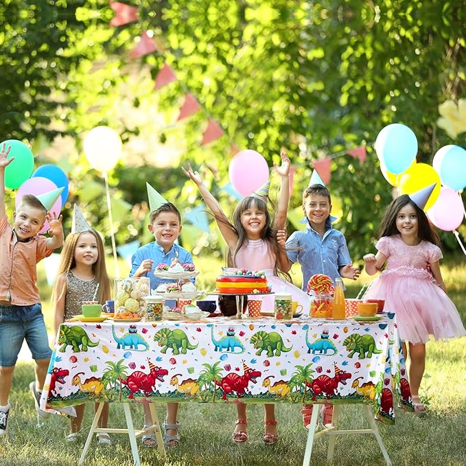 Tegeme 5 Pcs Dinosaur Plastic Tablecloth Dinosaur Party Table Cover 54 x 108 Inch Disposable Waterproof Dino Print Table Cloth for Birthday Party Supplies Picnic