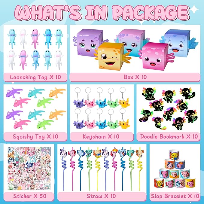 Axolotl Party Favors Birthday Decorations Axolotl Goodie Bag Stuffers for Party Decorations Supplies