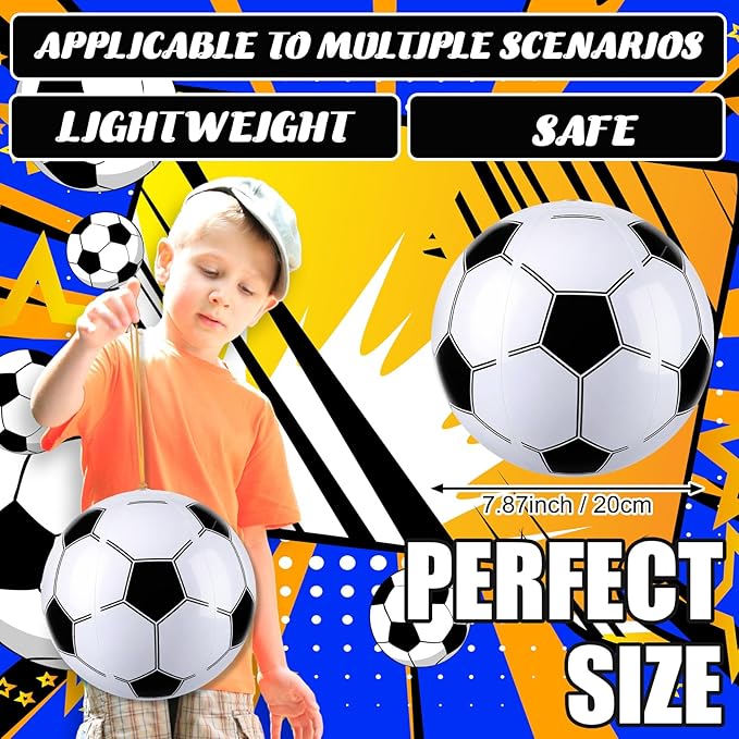 12 Pcs Soccer Party Favors Punching Balloons for Kids PVC Inflatable Punch Balloon Bouncy Balls with Rubber Band Handle Goodie Bags Stuffers for Soccer Birthday Supplies Pool Decoration