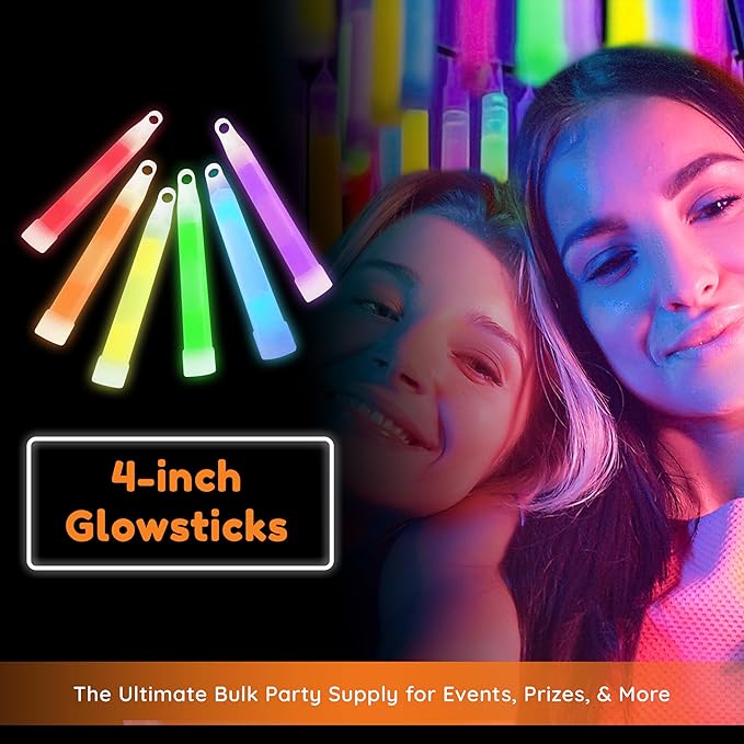 Glow Fever Bulk 50ct 4" Glow In The Dark Sticks, For Kids Party Supplies Birthday Party Favors Halloween Accessory Game Prizes or Treats, Multi