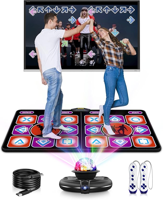 Double Dance Mat, Flannel Dance Mat for TV with HD Camera, Dual User Play Mat with Wireless Controller, Non-Slip Dance Pad for Kids Adults Girls Boys