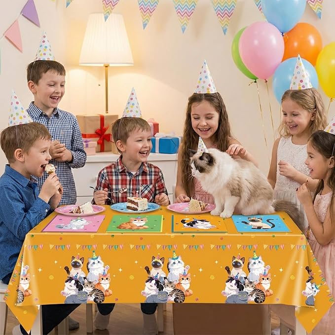 41Pcs Pet Cat Birthday Party Decorations,Colorful Kitten Birthday Plates and Napkins,Cat Party Table Covers Disposable Pet Dinnerware Decor Set for Girls' Kid’s Cats Themed Birthday Parties Supplies