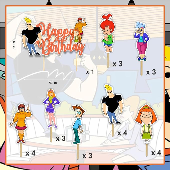 Johny Brvo Theme - Party Decorations, Retro Cartoon Inspired Birthday Decor, Funny Character Theme Party Supplies, Cake Topper & Cupcake Decoration Set, Bold Celebration Dessert Table Decor