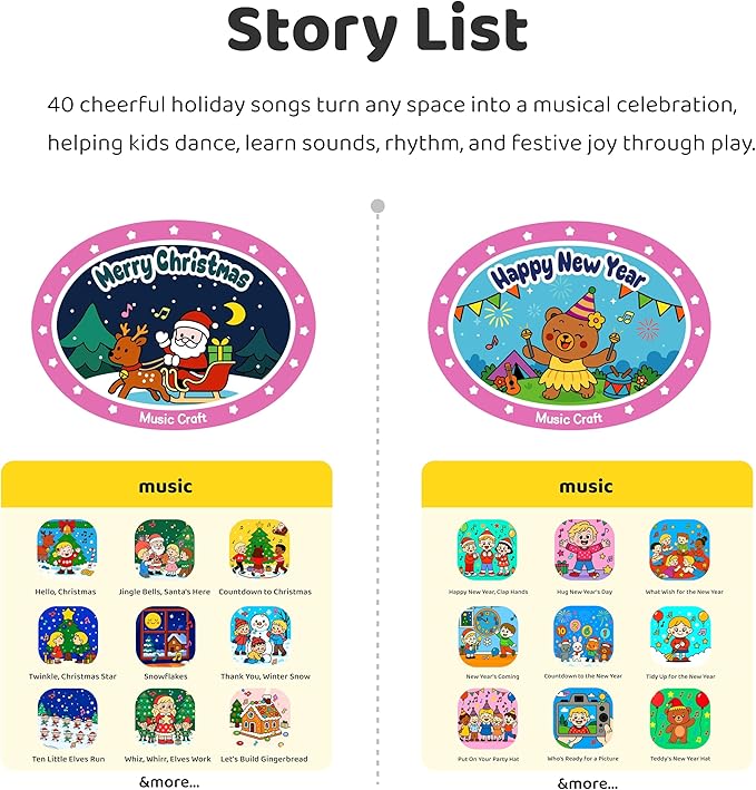 Christmas & New Year’s Songs – Classic Craft Music Story Cards, 40 Holiday Songs, 96 Min Audio, Screen-Free Learning Music for Kids 5–10, Bedtime & Travel (No Player)