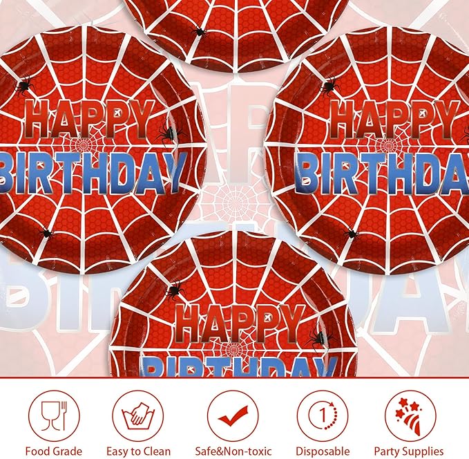 50Pcs Spider Theme Web Birthday Paper Plates 9 Inch Disposable Red Blue Spider Birthday Party Decorations Cartoon Super Themed Hero Dessert Plates for Boys Baby Shower Amazing Party Decorations
