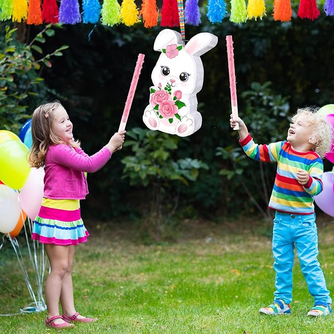 Bunny Egg Piñata with Blindfold, Bat and Filler, Funny Cute Party Favors for Cute Birthday Piñata Egg Theme Kids and Adults Party Supplies Decoration