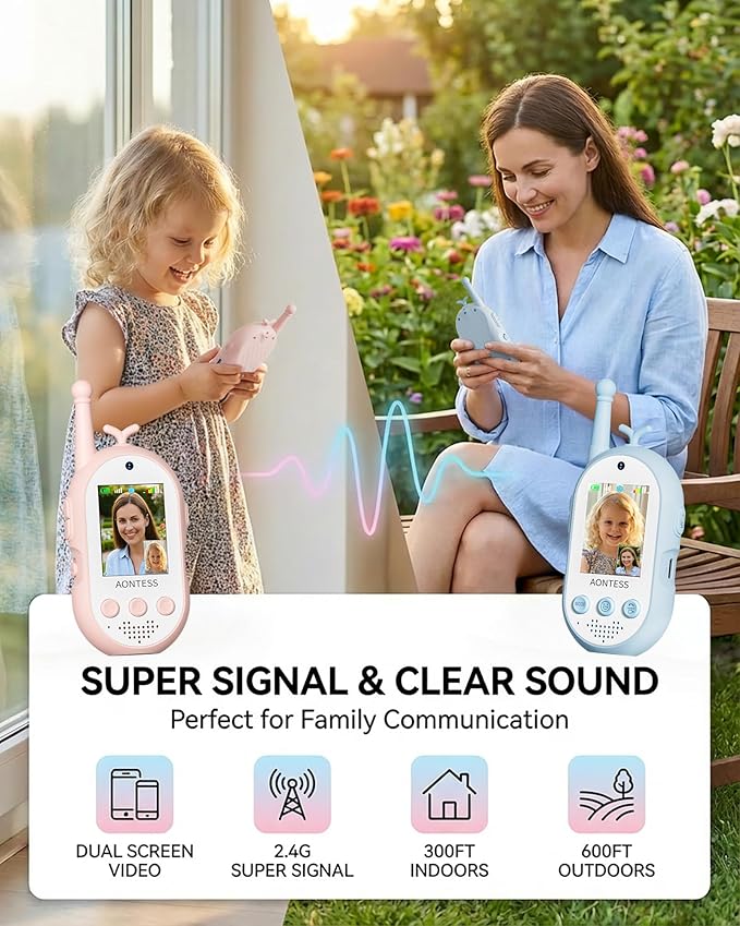 Kids Video Walkie Talkies with Camera: Rechargeable 2 Way Radios with Magic Voice - Electronic Learning Toys for Hide and Seek, Camping, Hiking - Birthday Gifts Boys Girls 3-12