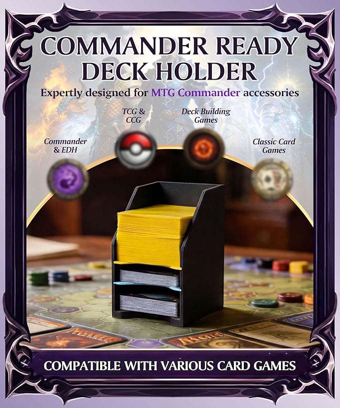 Commander Deck Holder for MTG - 100+ Double Sleeved Card Tray with 3 Dividers, Sturdy Playing Card Holder & Organizer for Magic The Gathering TCG Board Game Accessories