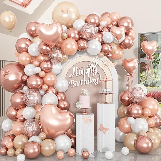 Rose Gold Balloons Garland Arch Kit 18 10 5 In Rose Gold Heart Foil Balloon Pearl White Chanmpagne Rosegold Confetti Balloons for Girls Women Mothers Day Bridal Baby Shower Birthday Party Decor