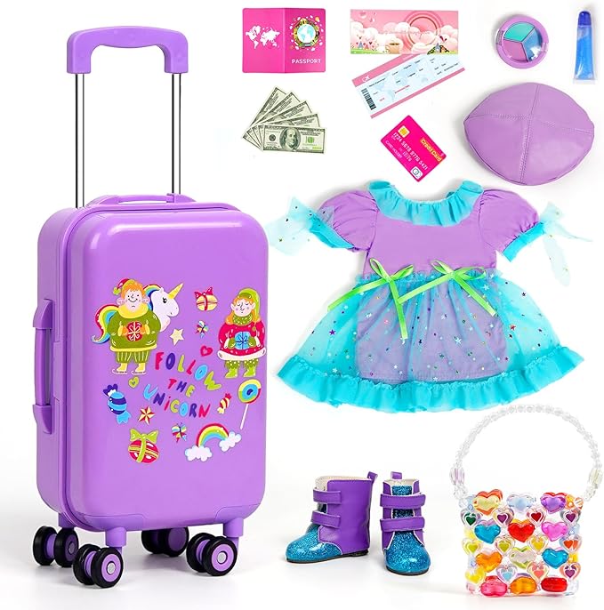 18-inch-Doll-Clothes and Accessories -Travel-Suitcase Luggage, Clothes and Shoes, Handbag, Berets,Passport, Notebook, Travel Gear Play Sets(No Doll)