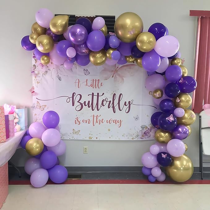 Purple and Gold Balloons, 12 Inch 35PCS Dark Pastel Purple Lavender Balloons with Metallic Gold Confetti Balloon for Girls Women Wedding Baby Shower Butterfly Princess Theme Birthday Party Decorations