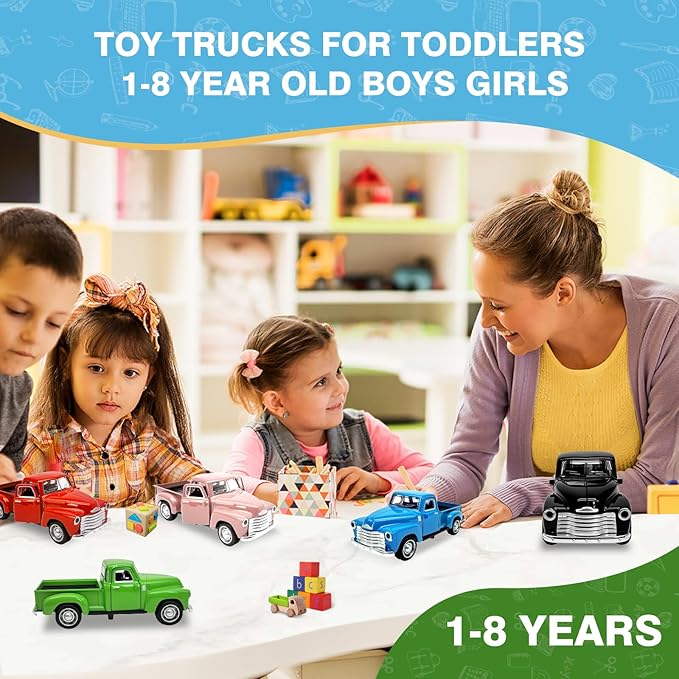 Little Black Truck Toy for Toddlers 2 3 4 5 6 7 8 Year Old Boys Girls,1:32 Alloy Toddlers Car Toy Driveable,Car Door Can Open,Toy Trucks for Kids Easter Christmas Birthday Gifts