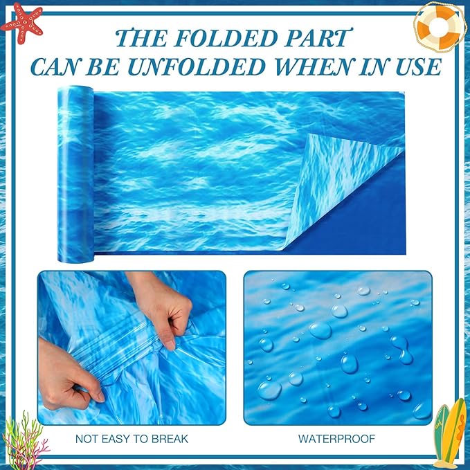 Irenare 1 Roll Ocean Waves Plastic Tablecloth 54 Inch X 100ft Ocean Table Cover Water Print Table Cover Sea Tablecloth Blue for Beach Pool Birthday Party Decoration Shower Supplies