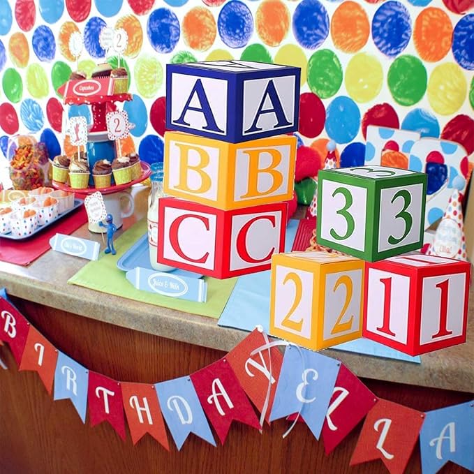 6 Pcs Cartoon Friend Street Party Decoration ABC and 123 Alphabet Balloon Box Back to School Decoration Cartoon Story Decor for School Graduation Birthday Party Supplies