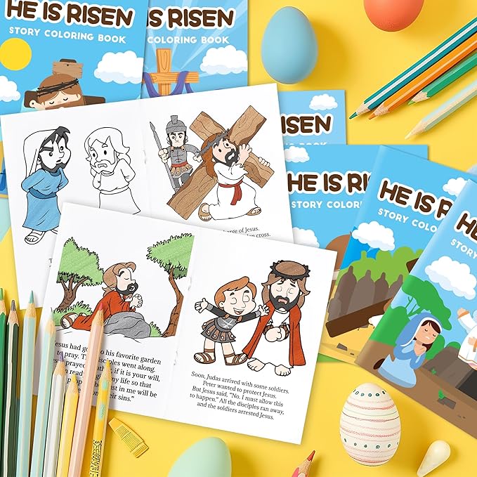 Easter Coloring Books for Kids - 24Pcs Bulk He is Risen Mini Coloring Booklet Religious DIY Art Drawing Book for Toddlers Spring Easter Holiday Party Goodie Bags Stuffers Sunday School Classroom Favor