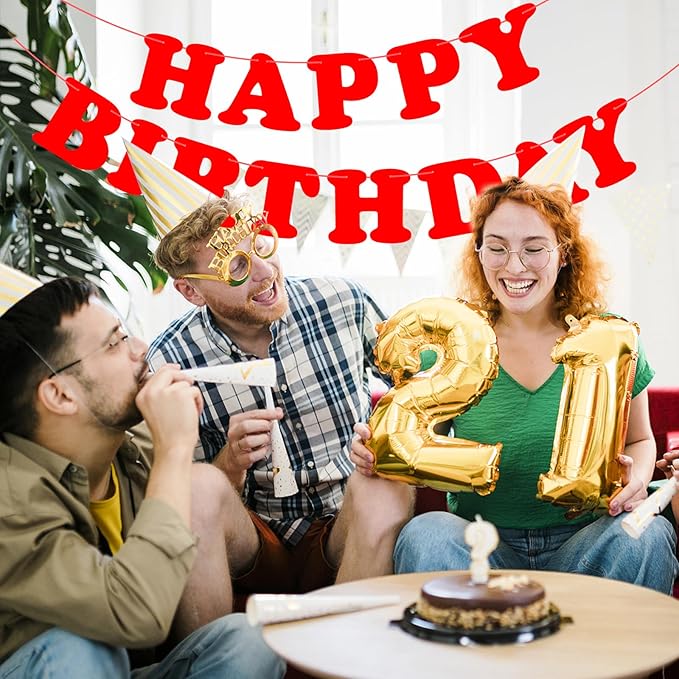 Red Happy Birthday Banner Sign Birthday Party Supplies Party Background for Kids Boys Girls Birthday Party Decorations