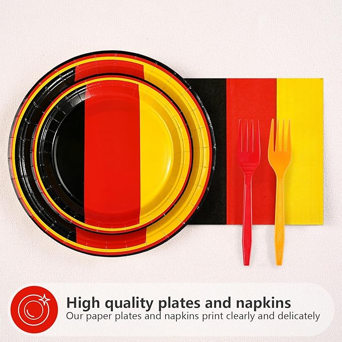 96 Pcs German Flag Party Decorations Disposable Germany Flag Paper Plates and Napkins German National Flag Tableware Set for National Country Decoration Patriotic Festival Party Supplies, Serves 24