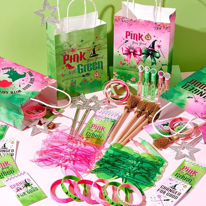 Vanblue 72Pcs Pink and Green Witch Party Favors Birthday Decorations,Star Wands,Glasses Goodie Bag Stuffers Pinata,Classroom Rewards for Kids Student Birthday Gift School Party Supplies