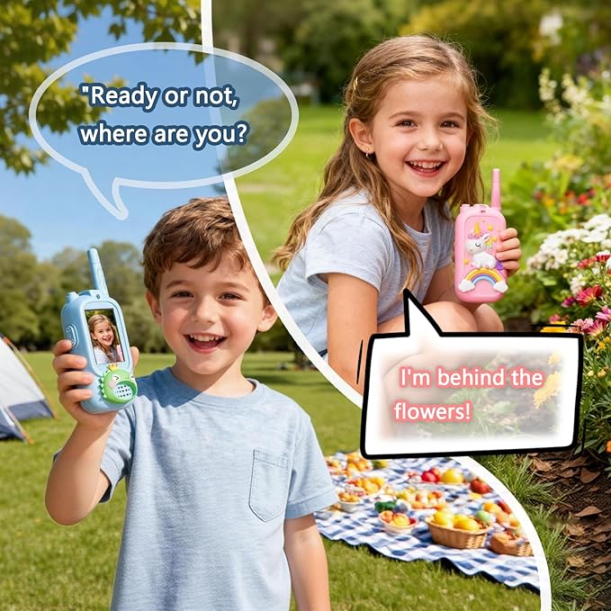Video Walkie Talkies for Kids, Kids Walkie Talkies with Screen & Voice Changer,1000 Feet Range, 2 Pack Rechargeable Walkies Talkies for Indoor Outdoor Games, Camping, Hiking for Boys Girls