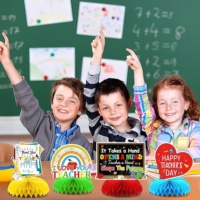 10 Pcs Teacher Appreciation Week Table Honeycomb Centerpieces Decorations, Thank You Teacher Table Centerpieces Table Topper for Teacher Day Graduation Home School Classroom Party Desk Decor