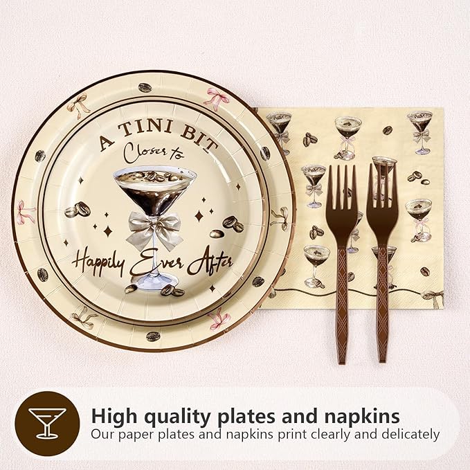 96Pcs Tiny Bit Bridal Shower Party Decorations A Bride In A Tiny Bit Paper Plates and Napkins Espresso Martini Bachelorette Tableware Set for Bridal Shower Bride To Be Party Wedding Supplies Serves 24