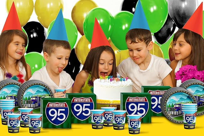 Semi Truck (Tractor Trailer) Birthday Party Supplies Set Plates Napkins Cups Tableware Kit for 16