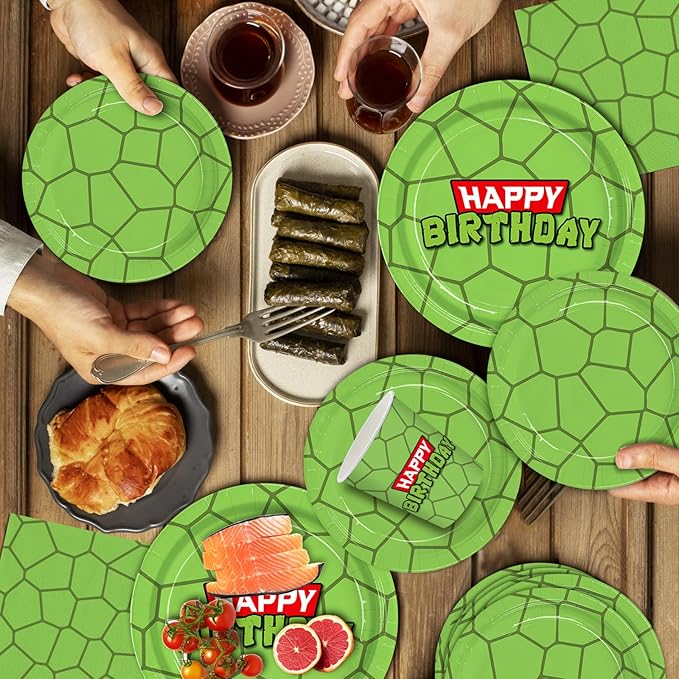 192pcs Turtle Birthday Party Supplies Turtle Plates Napkins Disposable Paper Cups Straws Cartoon Theme Party Decorations Tableware Set for Boys Kids Birthday Serves 24
