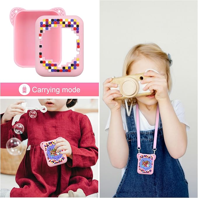 RAIALL Silicone Cover Case for Bitzee Interactive Toy Digital Pet, Kids Protective Virtual Electronic Pet Game Lanyard Silicone Holder for Boys and Girls, Portable Travel Soft Silicone Sleeve, Pink
