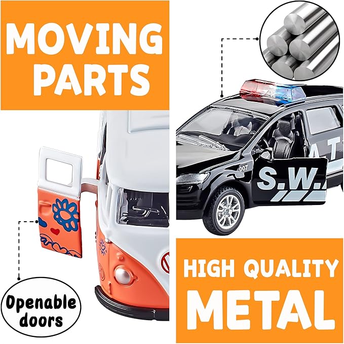 KIDAMI Die-cast Metal Toy Cars Set of 5, Openable Doors, Pull Back Car, Gift Pack for Kids Grandkids Toddlers Boys Girls Birthday (Official Car)