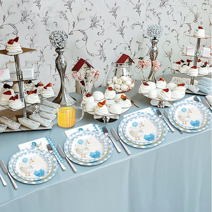 180PCS One Silly Goose Party Supplies Serve 60,Goose Theme Paper Plates and Napkins Kit for Baby Shower Birthday Party Decorations