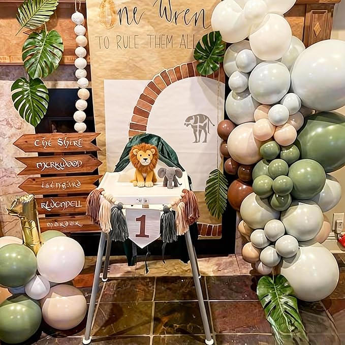 Woodland Balloons, 12 Inch Sage Green Brown and Sand White Balloon Double Stuffed Blue Balloon for Woodland Safari Jungle Forest Wild One Baby Shower Birthday Party Decorations