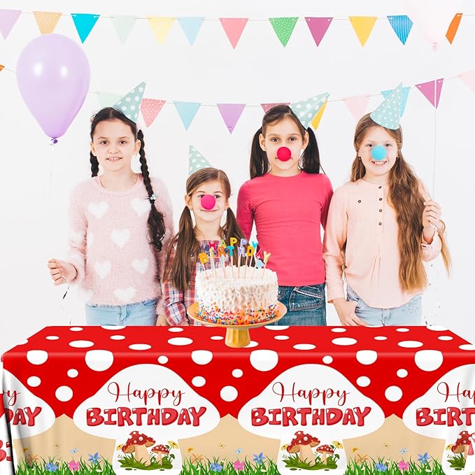 Mushroom Birthday Party Decorations, 3PCS Mushroom Tablecloth Plastic Table Cloth for Mushroom Party Decorations