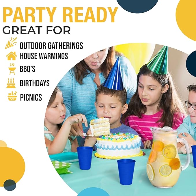 Party Solids 12 Oz Blue Plastic Cups For Party Supplies 50 Pack | Blue Disposable Cups Plastic | Disposable Drinkware For Parties, Events & Everyday