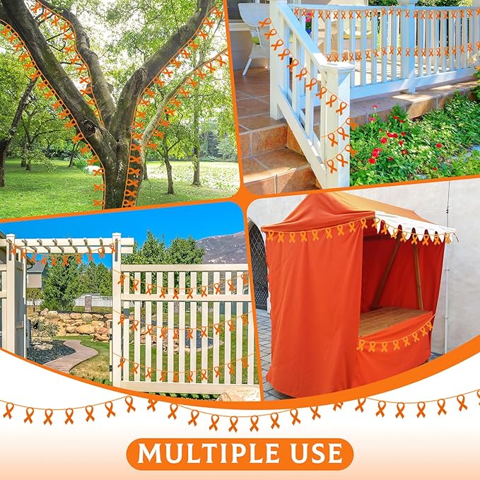 VitalCozy 10 Pcs Ribbon Awareness Banner 13.1 ft Ribbon Garland Cancer Awareness Decor Cancer Free Decorations for Society Events Groups Fundraisers Party Supplies (Orange)