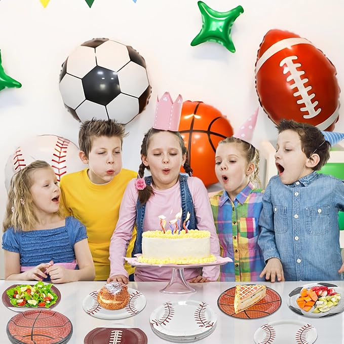 48PCS Sports Birthday Party Decorations 7" Sports Party Plates Disposable Sports Paper Plates Baseball Basketball Soccer Football Plates for Boys Adults Birthday Party Decorations
