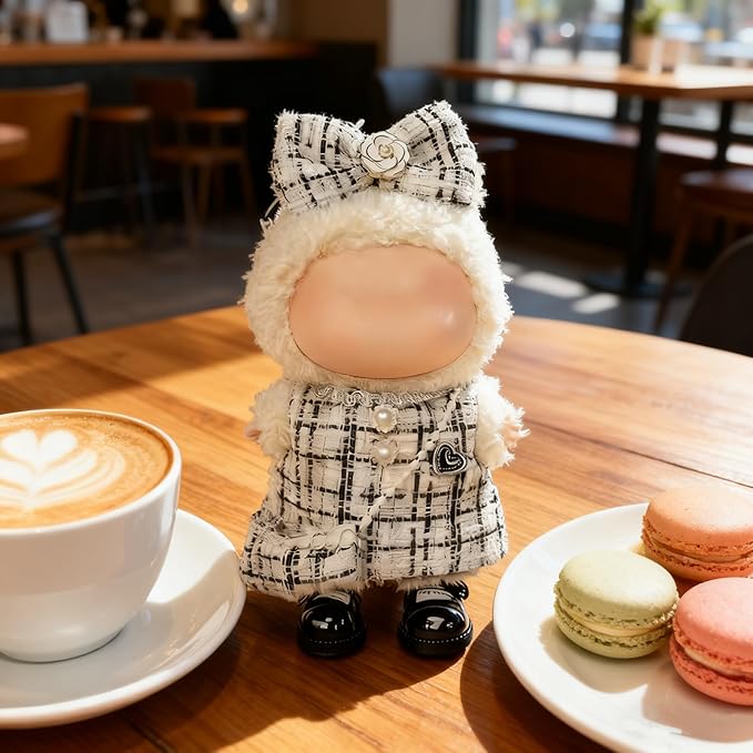 2026 New 17cm Clothes Set, White Plaid Dress Outfit with Mini Bag (Shoes not Include), Stylish Dress and Hairpin Set for 17cm Doll Dress Up, Adorable Doll Accessories (White)