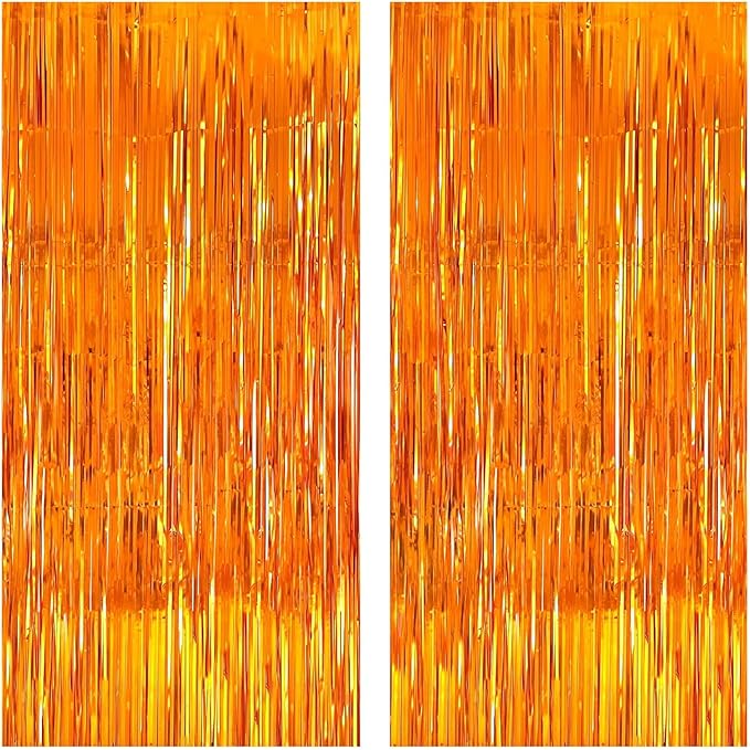 KatchOn, XtraLarge Orange Fringe Backdrop Curtain - 3.2x8 Feet, Pack of 2 | Orange Streamers for Basketball Party Decorations, Birthday Decorations, Graduation Decorations 2026 | Basketball Backdrop