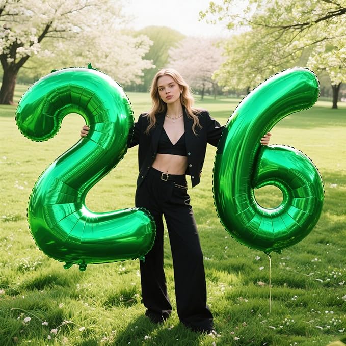 40 Inch Green Number 26 Digital Balloon,Jumbo Mylar Foil Helium Balloon for 26 Balloons for Birthday Party,Wedding Anniversary Party Decorations