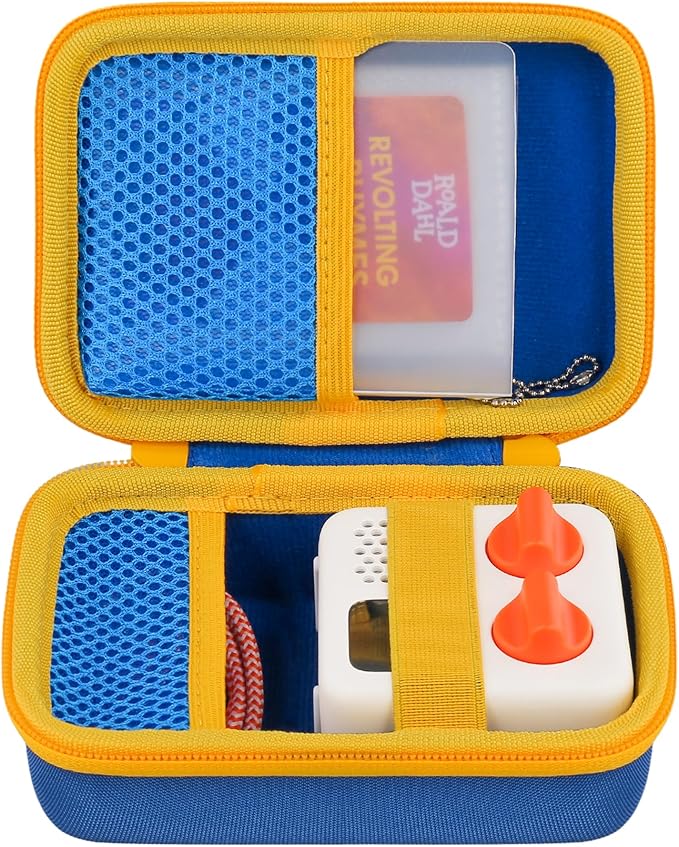 co2CREA Hard Case Compatible with Yoto Mini 2024 Edition Kids Audio Music Player Children Speaker Plays Audiobook Cards Radio and Card Holder Hold up to Yoto 36 Cards, Blue Case + Yellow Zipper