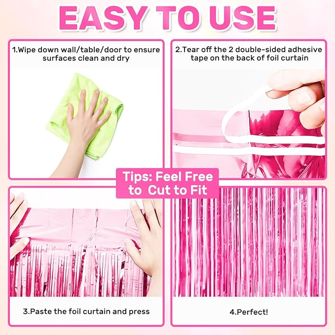 22Pcs Cute Dollhouse Party Decorations, Purple Pink 3.3x8.2ft Tinsel Foil Fringe Curtains Banners and Multicolour Balloons for Cartoon Theme Birthday Decorations Boys and Girls Party Supplies