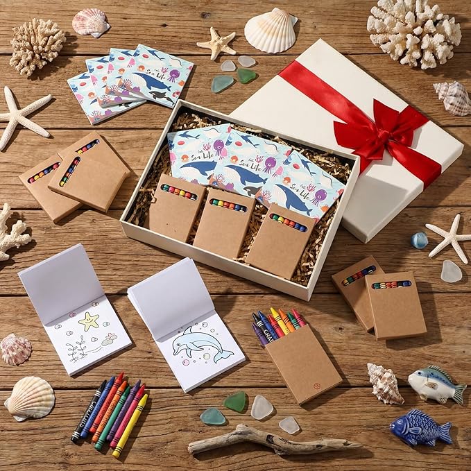 270 Pcs Under the Sea Mini Coloring Books Bulk with 30 Pcs 8 Colors Crayons Ocean Animals Coloring Book DIY Art Drawing Book Set for Kids Activities Party Favors DIY Craft