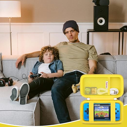 Supmay Carrying Case Compatible with WELLST·G/ for GuaiyeyeAP Handheld Game for Kids -Preloaded 220 Retro Video Games, Portable Gaming Player Storage Holder Travel Bag with Mesh Pocket, Yellow