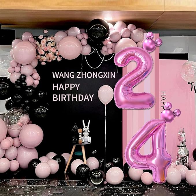 HIBILDER 40 inch Hot Pink Number 8 Balloon & Mini Mouse Head Balloon, 8th Birthday Party Decoration Balloons, Cartoon Mouse Birthday Party Supplies, Princess Birthday Party Decorations Supplies