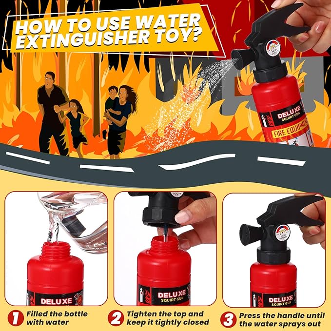 Liliful 36 Pcs Fireman Birthday Party Supplies Including 12 Firefighter Helmet 12 Fire Hydrant Cups with Lids 12 Fire Extinguisher Squirt Toys for Fire Theme Party Supplies